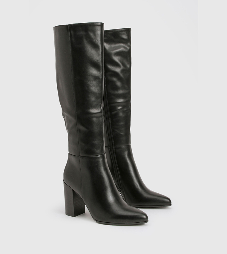 Column Knee High Stacked Heel Boots