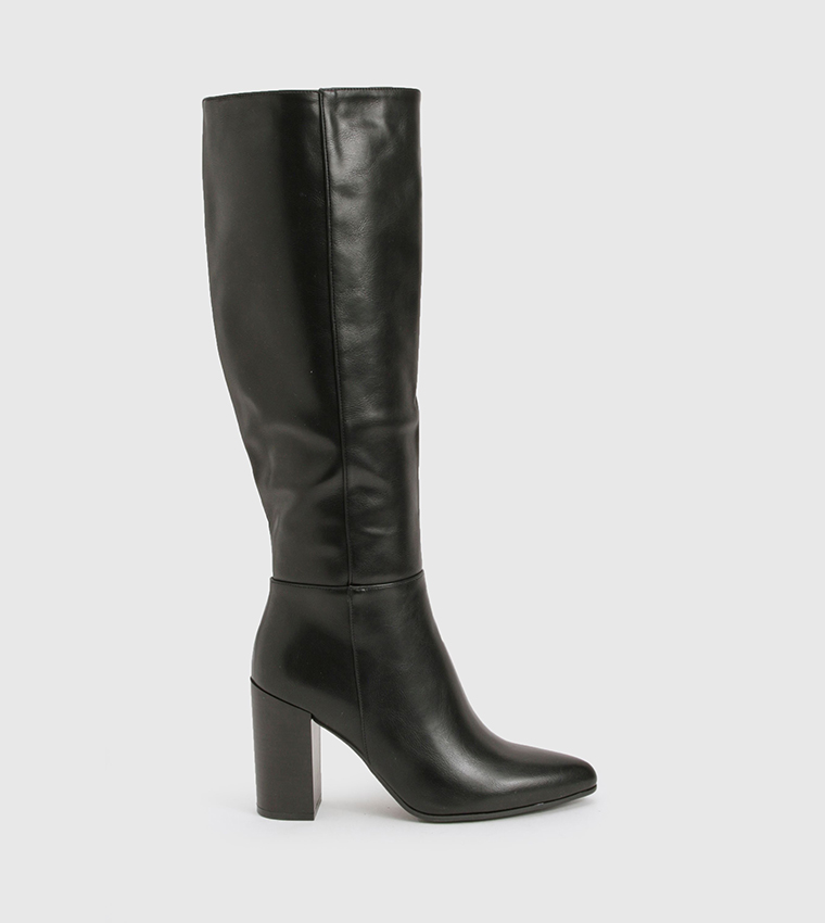 Column Knee High Stacked Heel Boots
