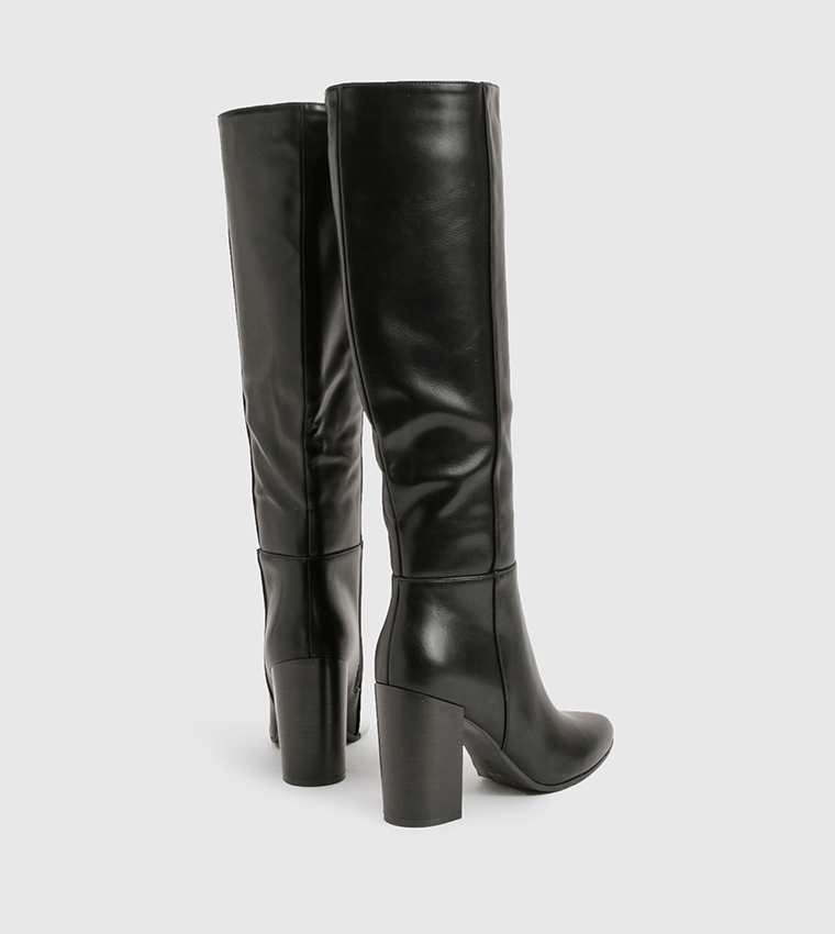 Column Knee High Stacked Heel Boots