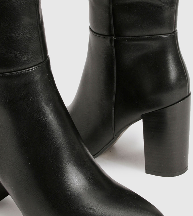 Column Knee High Stacked Heel Boots