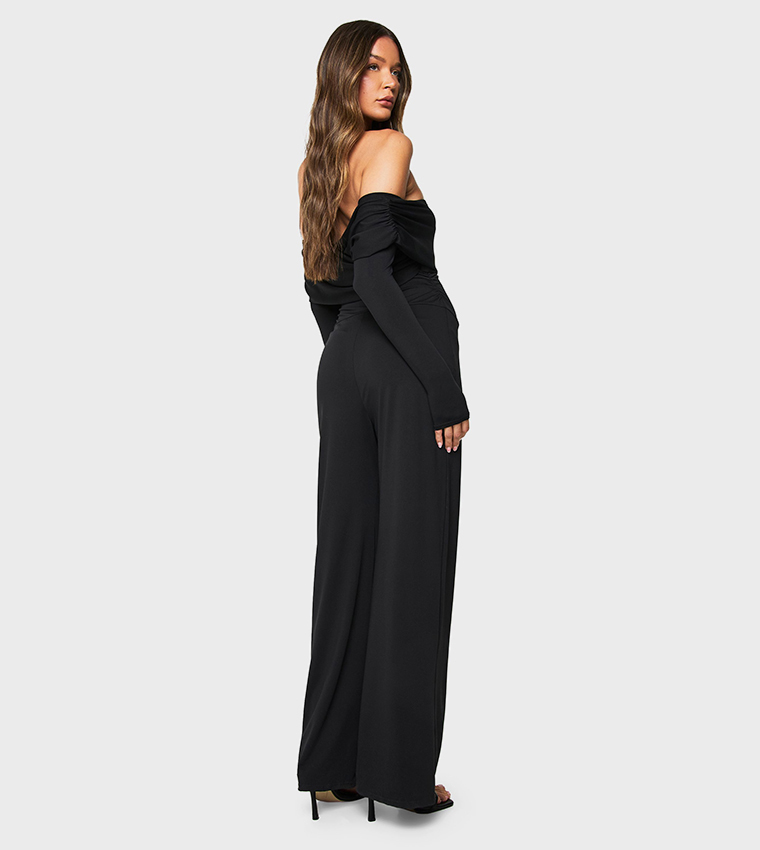 Soft Touch Twist Bardot Wide Leg Jumpsuit