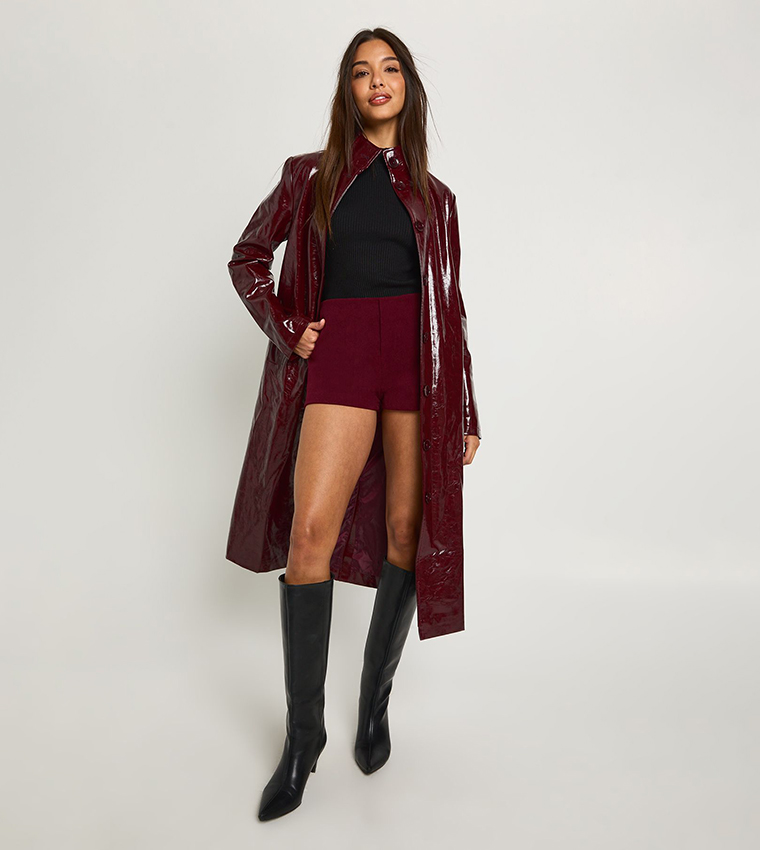 High Shine Faux Leather Trench Coat