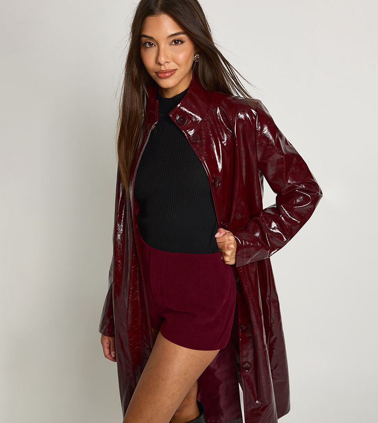 High Shine Faux Leather Trench Coat