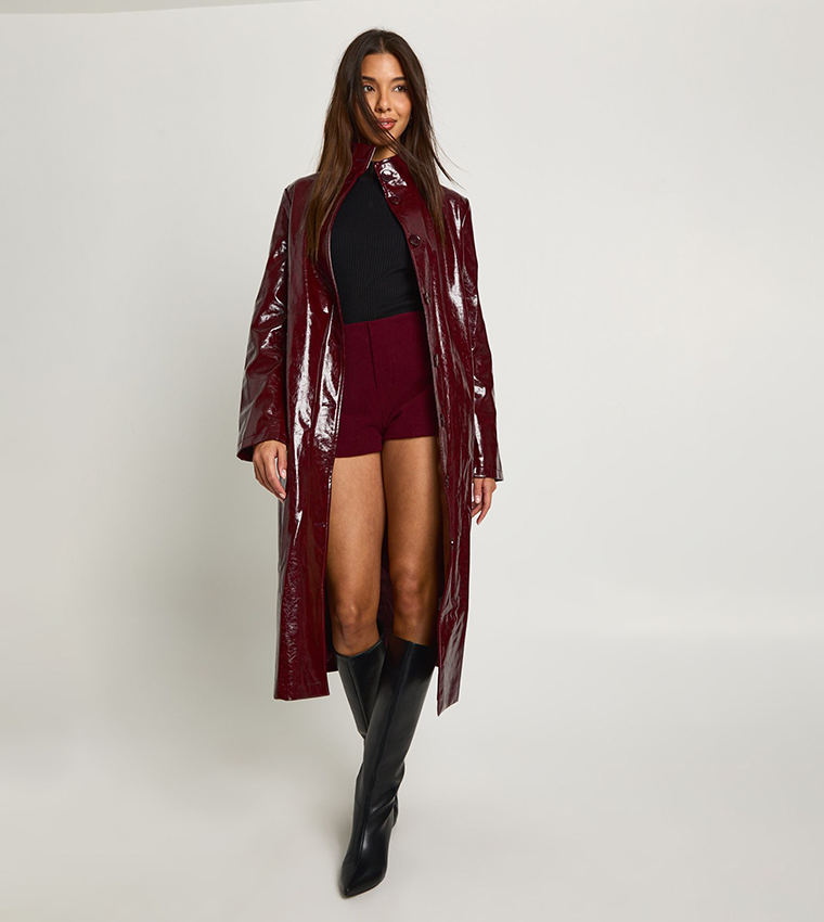 High Shine Faux Leather Trench Coat