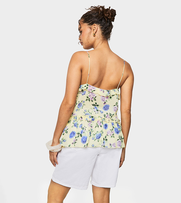 Floral Print Ruffle Cami Top