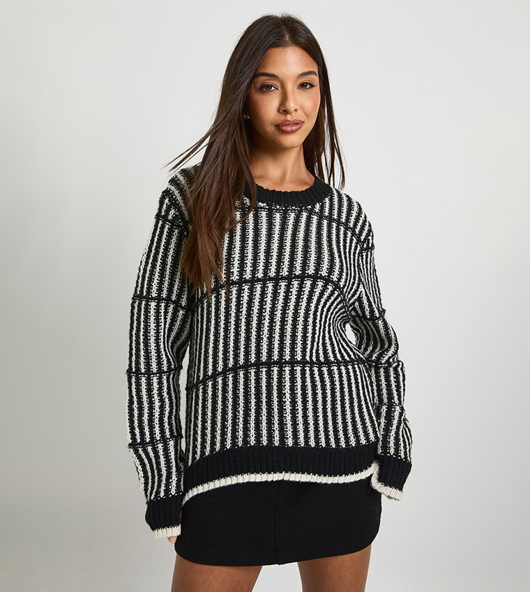 Soft Knit Striped Crew Neck Sweater
