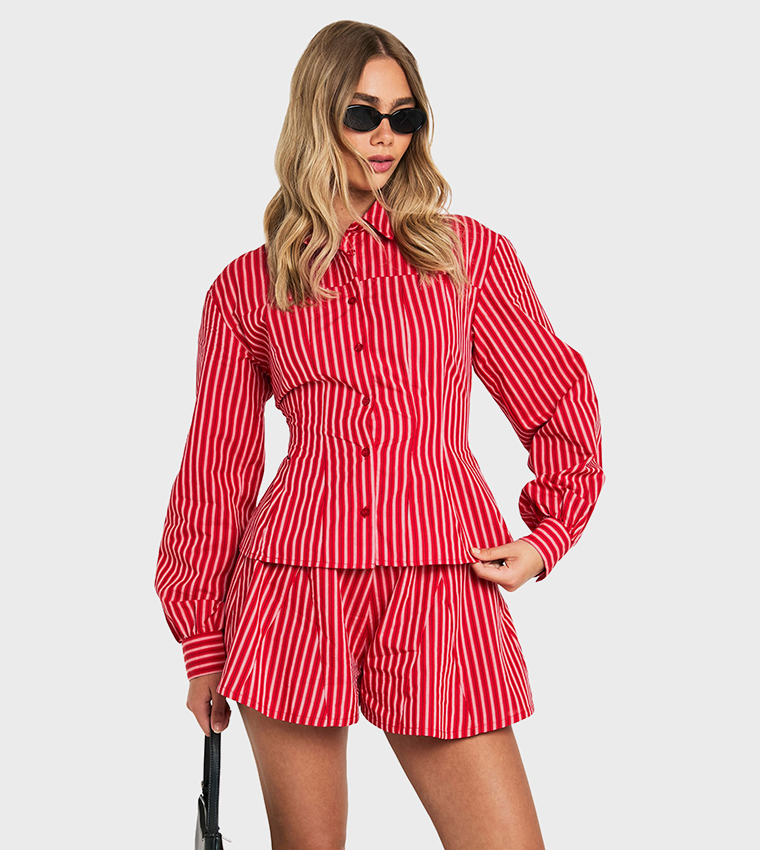 Striped Cinched Waist Shirt