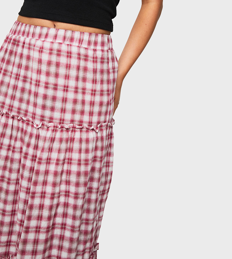 Maxi Skirt Red Plaid Skirt Boohoo Fashion Plaid Maxi Skirt 2018 - Main Image