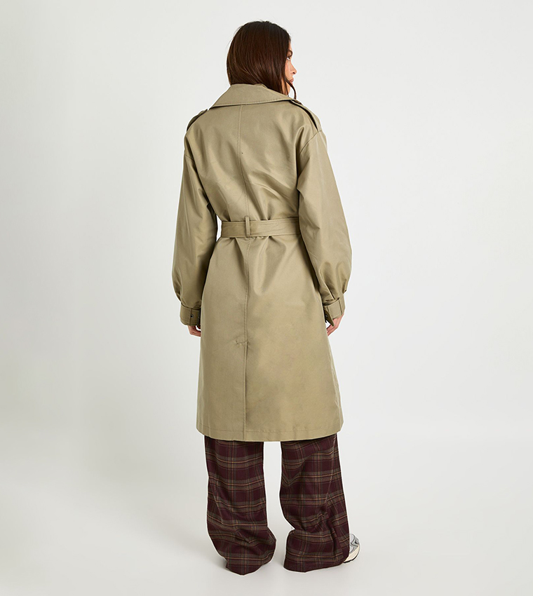 Sleeves Detail Belted Trench Coat