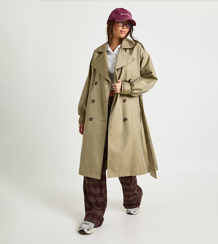 Sleeves Detail Belted Trench Coat