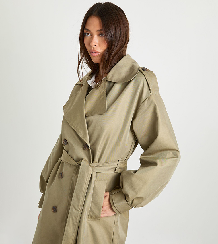 Sleeves Detail Belted Trench Coat