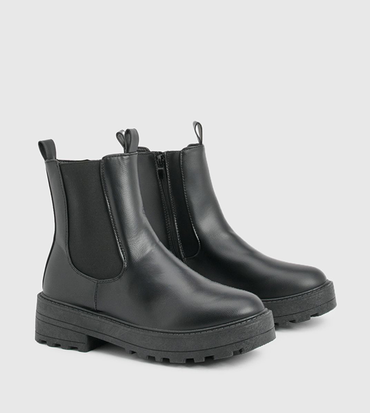 Textured Elastic Panel Chunky Chelsea Boots
