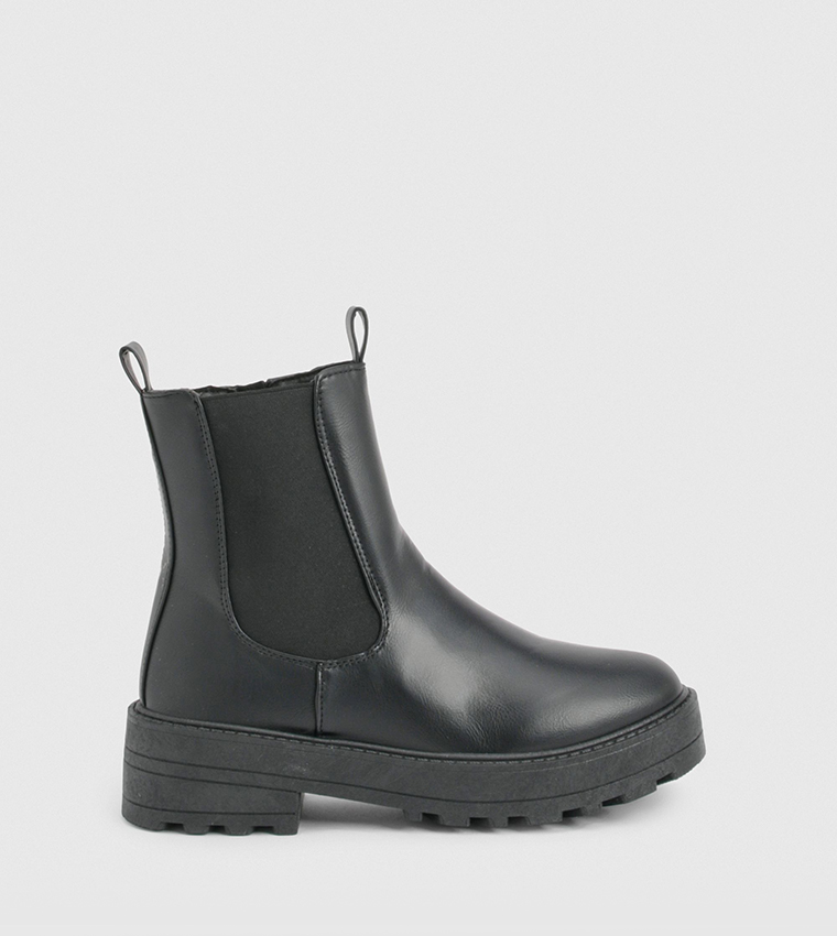 Textured Elastic Panel Chunky Chelsea Boots