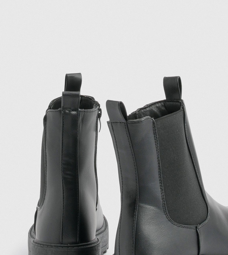 Textured Elastic Panel Chunky Chelsea Boots