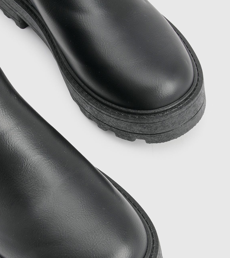 Textured Elastic Panel Chunky Chelsea Boots