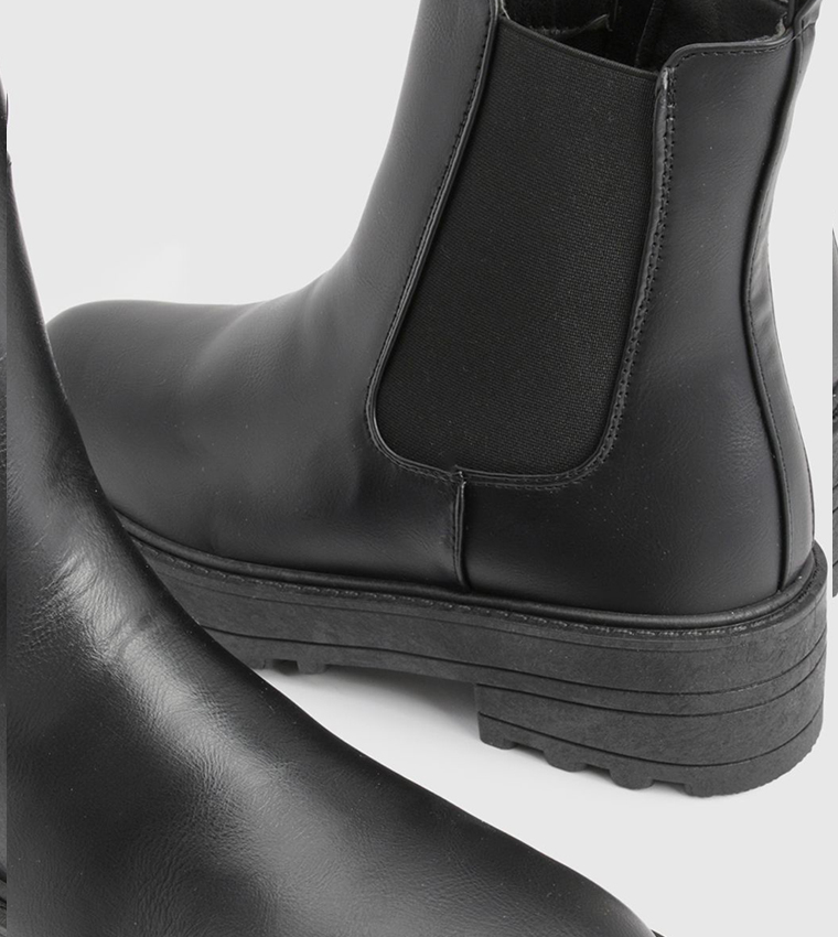 Textured Elastic Panel Chunky Chelsea Boots