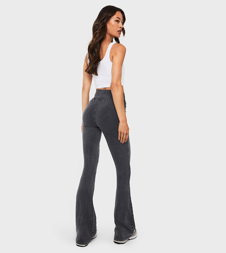 Buy Boohoo Tall Acid Wash Flared Leggings In Grey 6thStreet Qatar