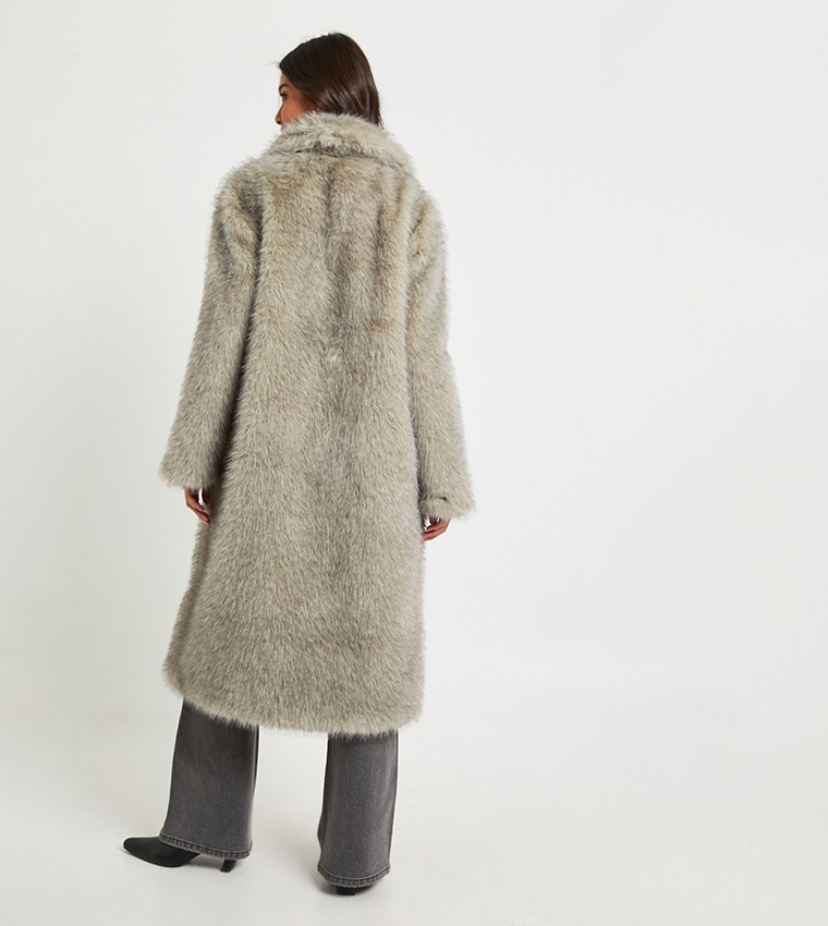 Collared Button Up Midaxi Fur Coat