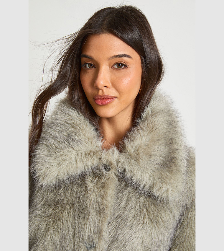 Collared Button Up Midaxi Fur Coat