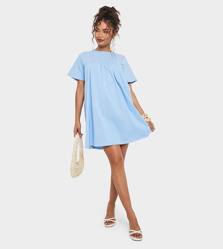 Solid Crew Neck T-Shirt Dress