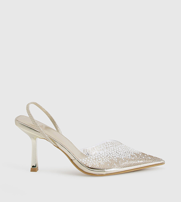 Pearl Embellished Slingback Pumps