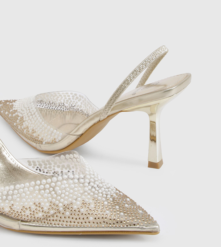 Pearl Embellished Slingback Pumps