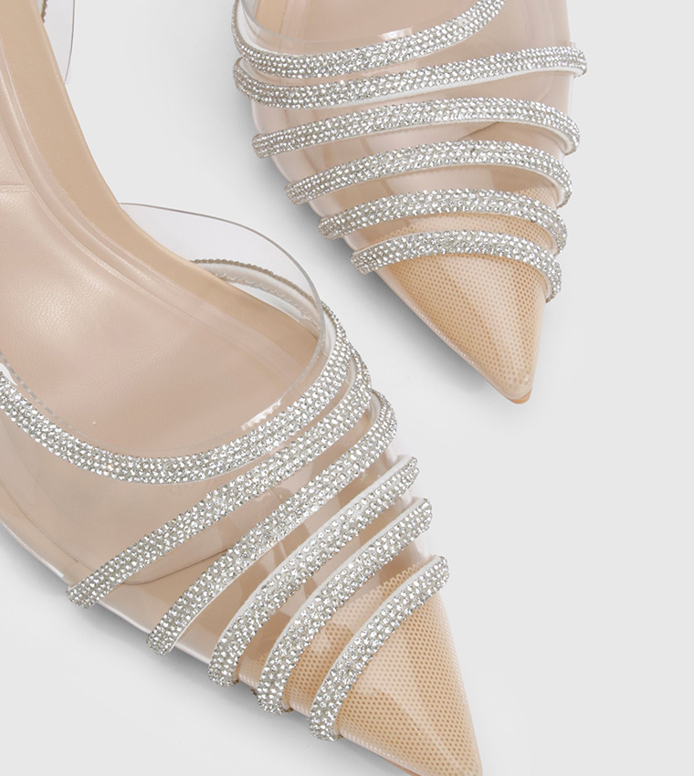 Embellished Clear Singback Pumps