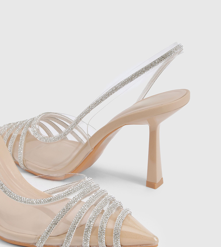 Embellished Clear Singback Pumps