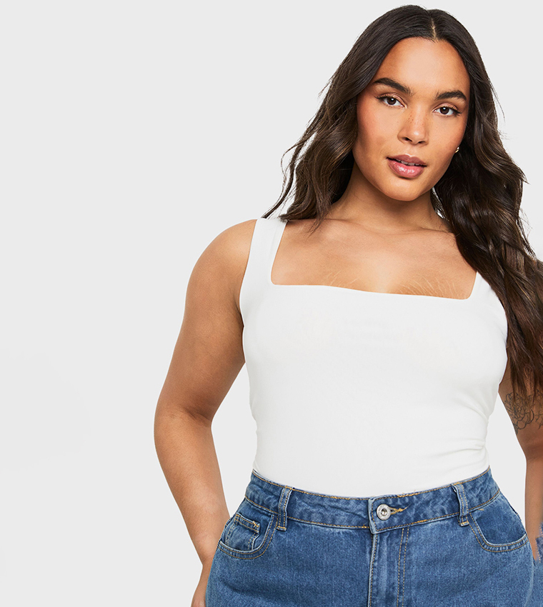Curve Double Layer Slinky Square Neck Top