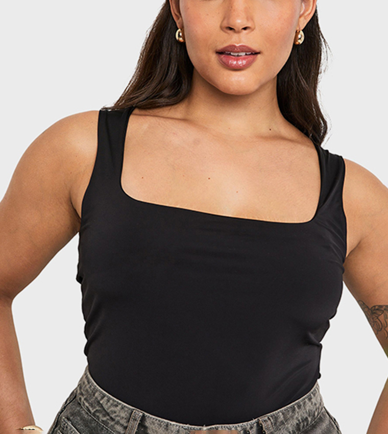 Curve Double Layer Slinky Square Neck Top
