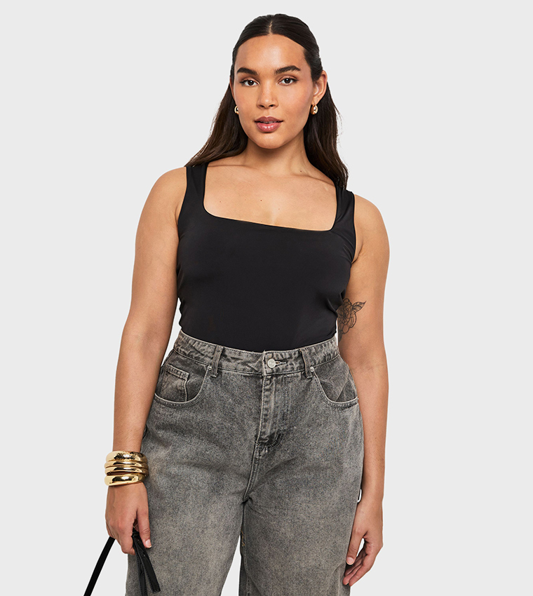Curve Double Layer Slinky Square Neck Top