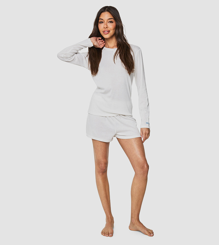 Bride' Embroidered Long Sleeves Bridal Top & Shorts Pyjama Set