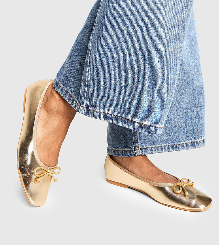 Metallic Bow Detail Ballerinas