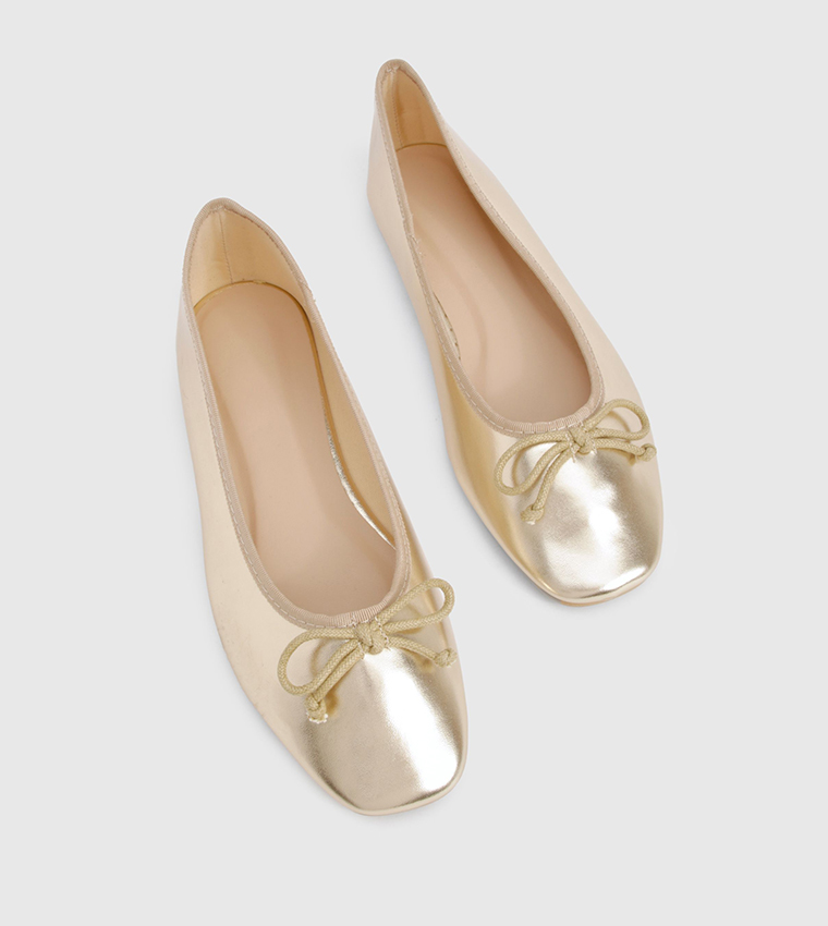 Metallic Bow Detail Ballerinas