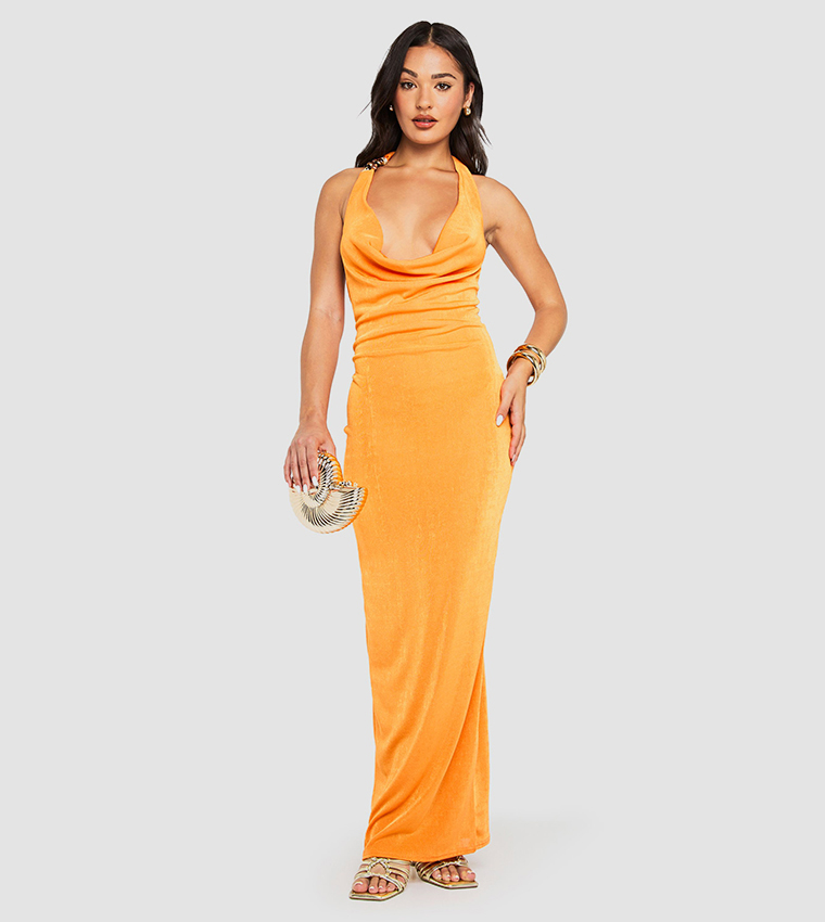 Petite Beaded Cowl Slinky Maxi Dress