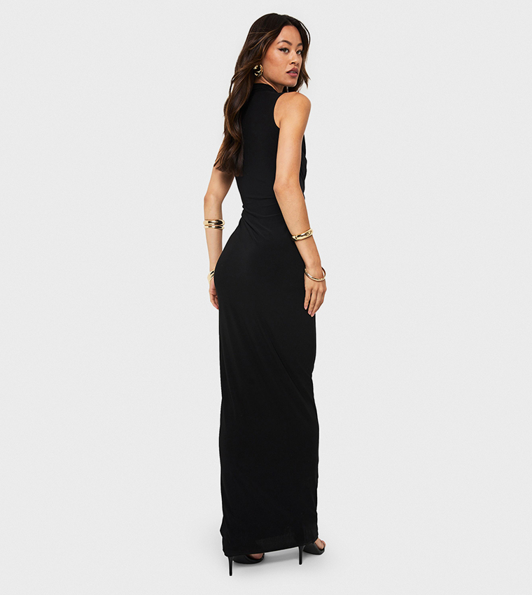 Tall Ruched Slinky Trim Detail Maxi Dress