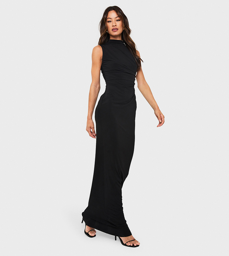 Tall Ruched Slinky Trim Detail Maxi Dress
