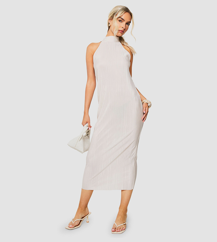 Plisse Halterneck Midi Dress