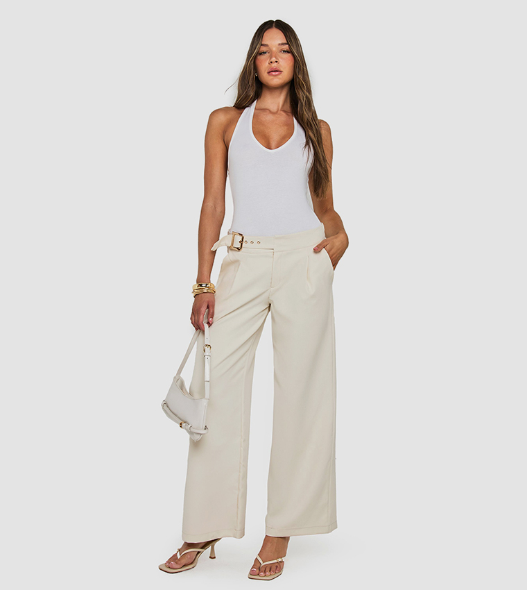 Low Rise Belted Straight Leg Trousers