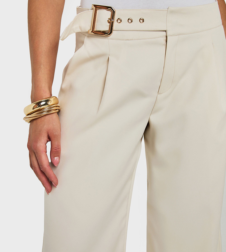 Low Rise Belted Straight Leg Trousers
