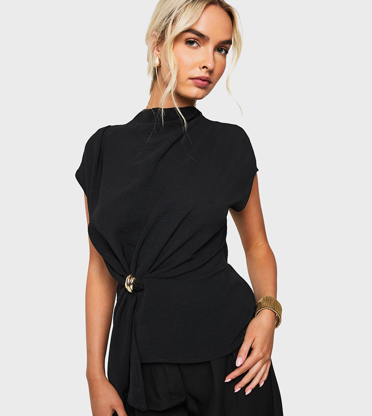 Hammered Gold Trim Cowl Neck Top