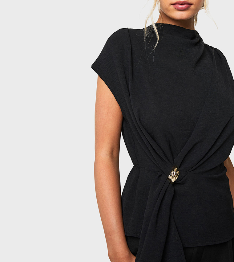 Hammered Gold Trim Cowl Neck Top