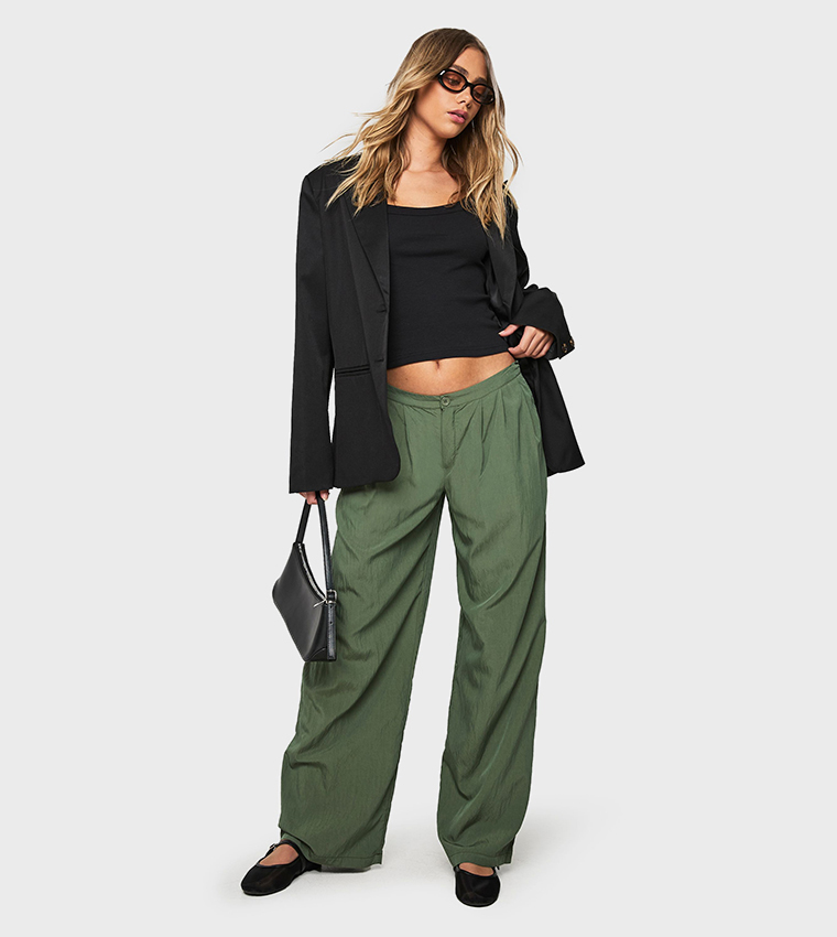 Low Rise Crinkle Wide Leg Trousers