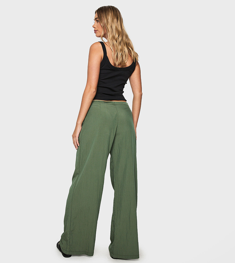 Low Rise Crinkle Wide Leg Trousers