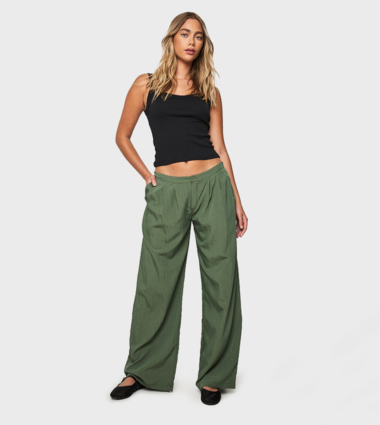 Low Rise Crinkle Wide Leg Trousers