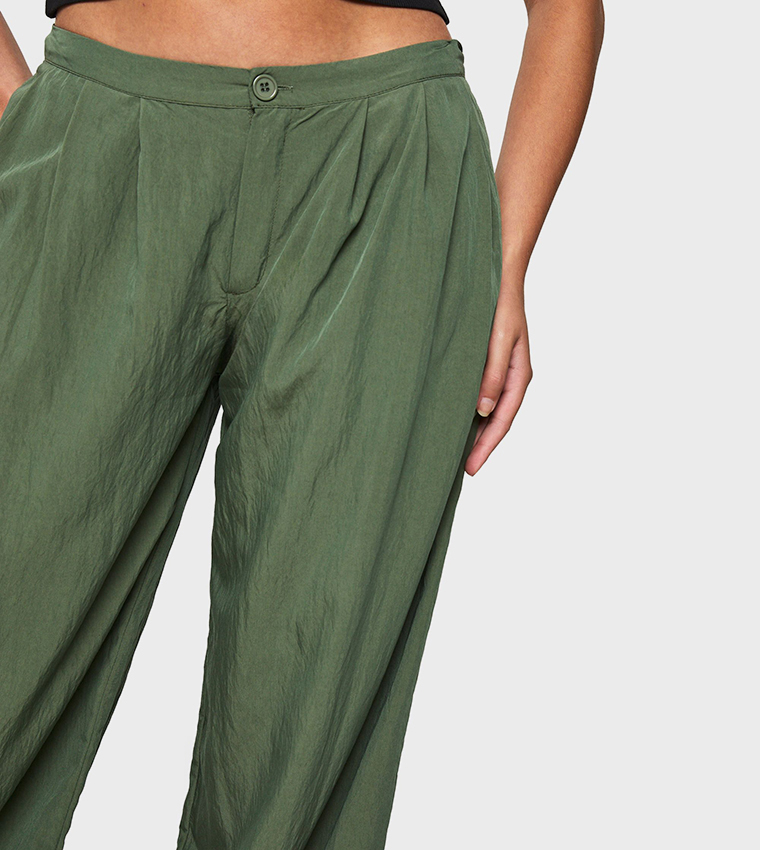 Low Rise Crinkle Wide Leg Trousers