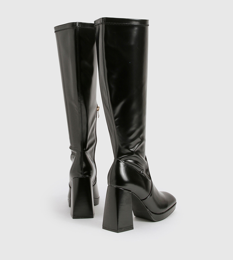 Solid Block Heel Knee High Boots