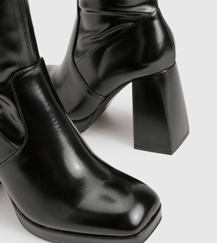 Solid Block Heel Knee High Boots