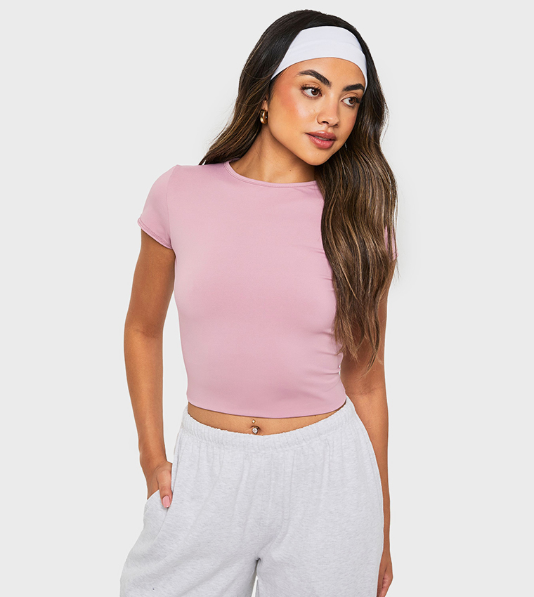 Soft Slinky Cap Sleeves Crew Neck Top