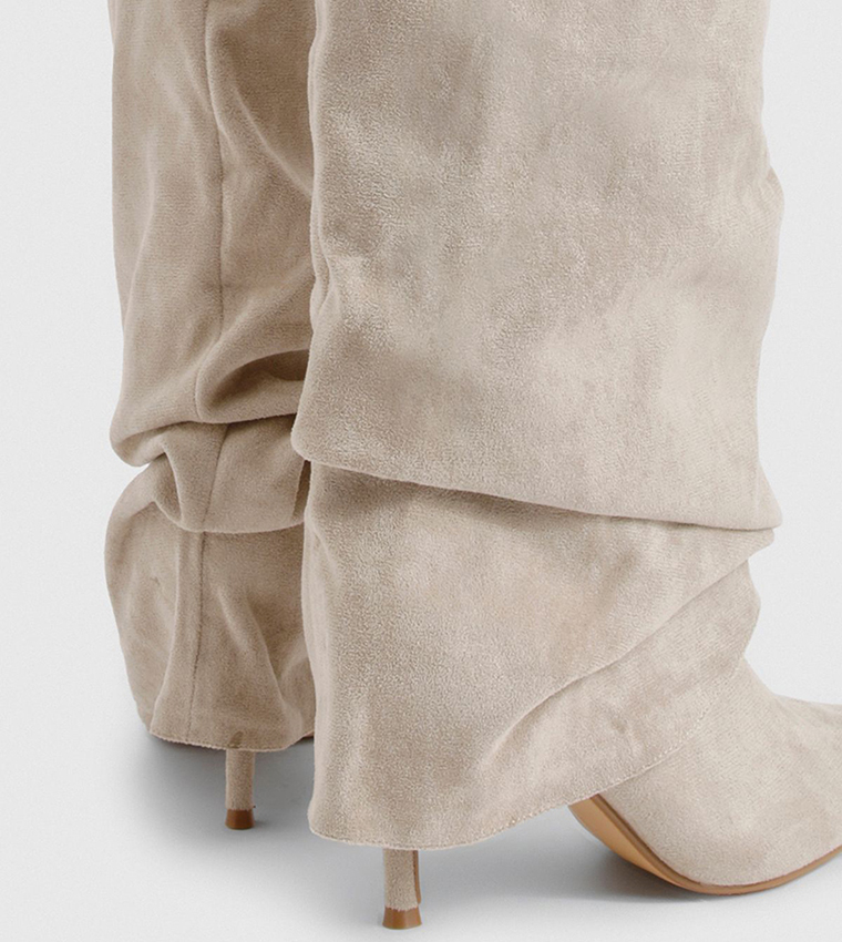 Faux Suede Fold Over Stiletto Knee High Boots